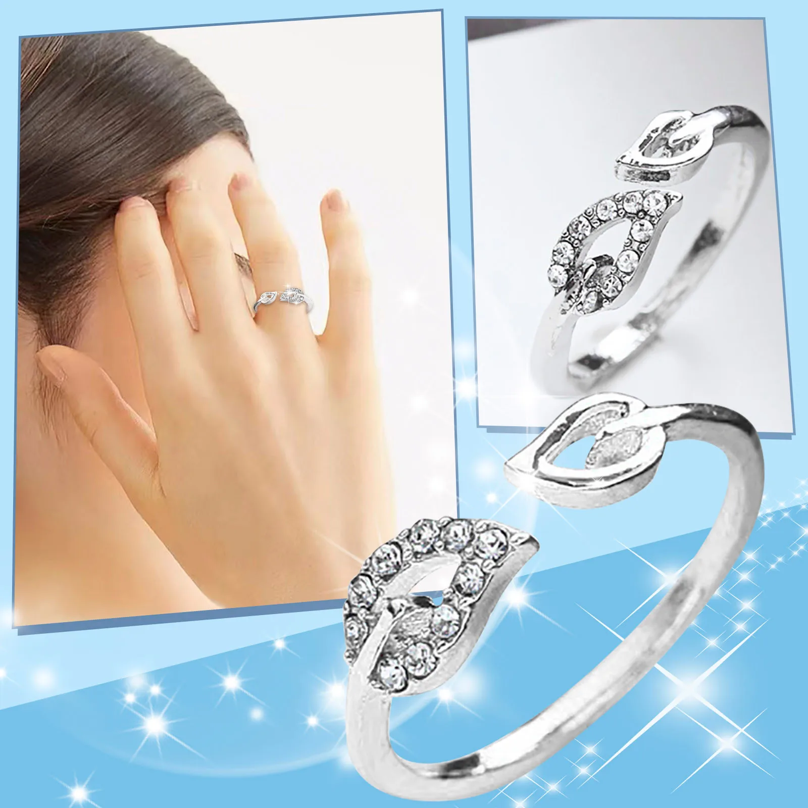 

Two Leaf Diamond Couple Ring Jewelry Birthday Proposal Gift Bridal Engagement Party Ring Size 10 Rings for Women Trendy