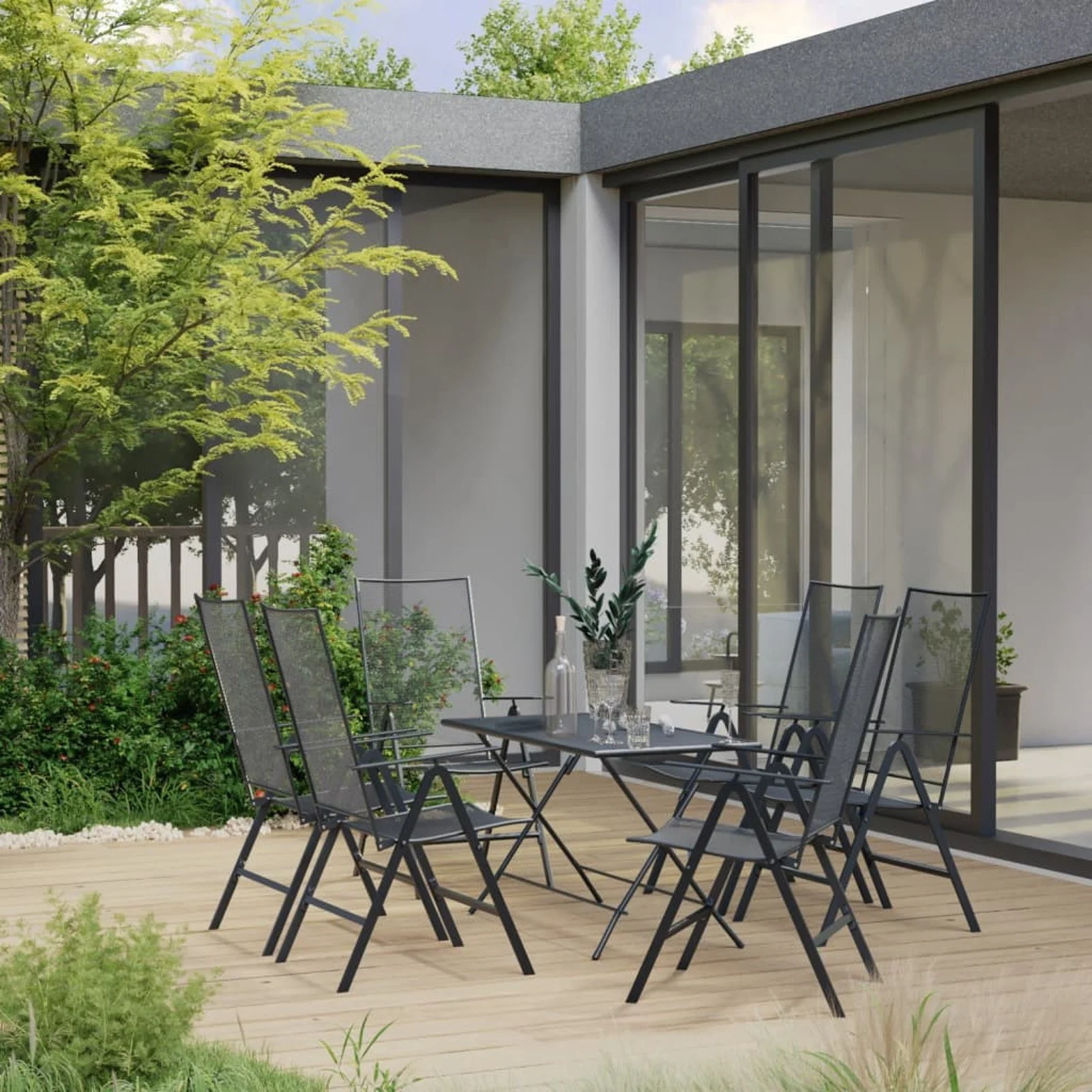 

7 Piece Garden Dining Set Steel Anthracite