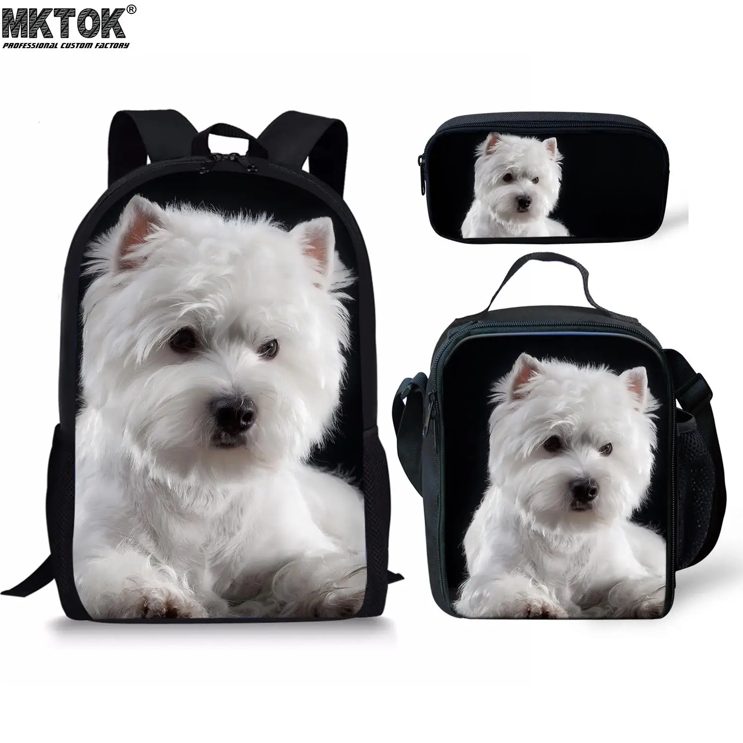 

2022 Trend West Highland Terrier Pattern Girls 3pcs School Bags Cute Students Satchel Premium Children's Backpack Free Shipping