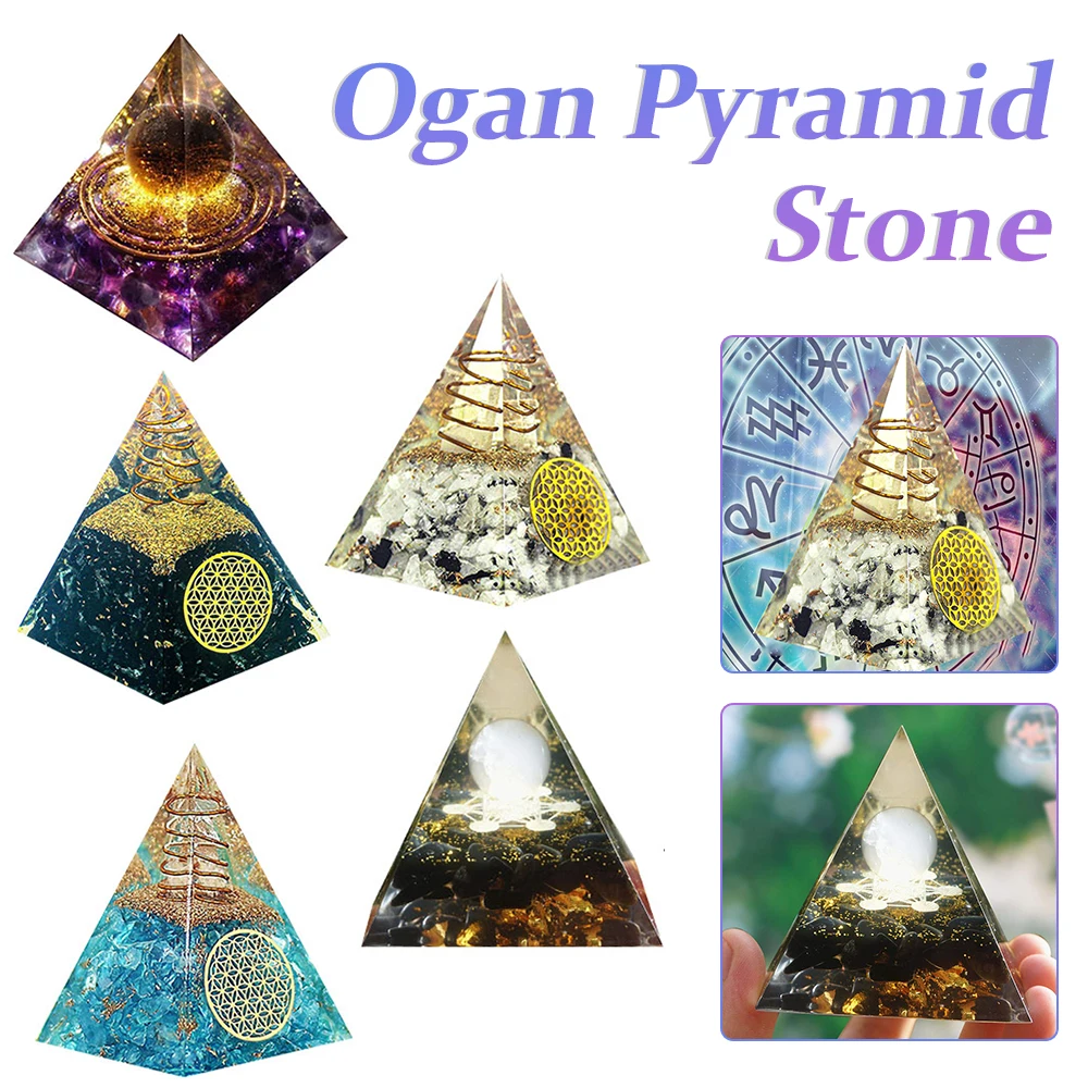 

3D Natural Ogan Pyramid Handmade Crushed Stone Healing Energy Stone Tower Powder Pyramid Jewelry Home Room Office Decor