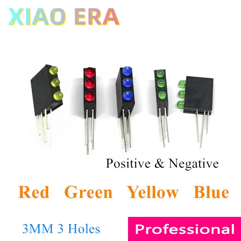 1000pcs 3 Holes Led Lamp holder with led Black Plastic Holder Red Green Yellow Blue 3 Color 90 Degree bend leg