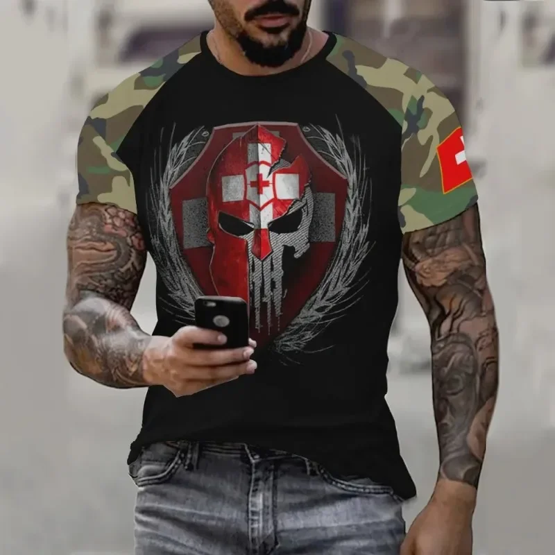 Летняя Швейцария камуфляжный флаг мужская футболка швейцарский темно-синий