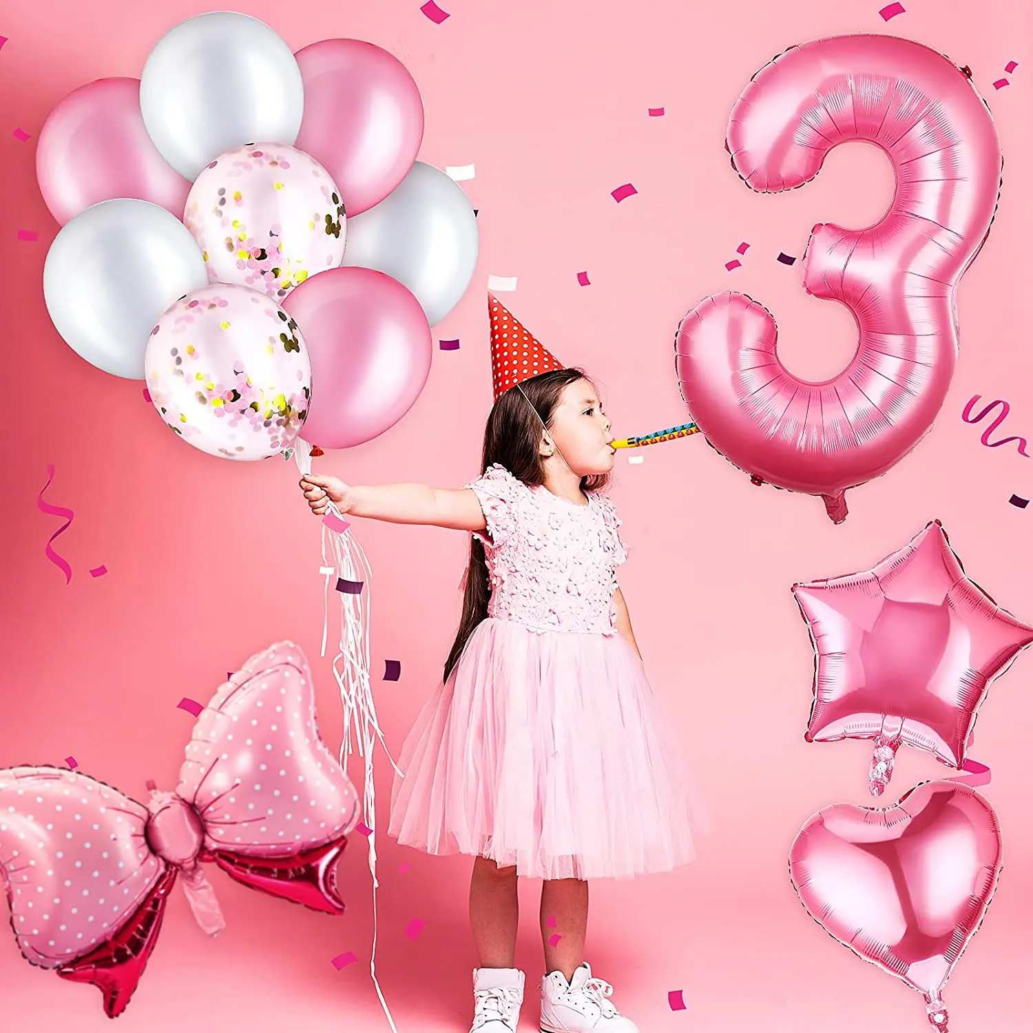 Набор розовых воздушных шаров с бантом для маленьких девочек 32-дюймовый