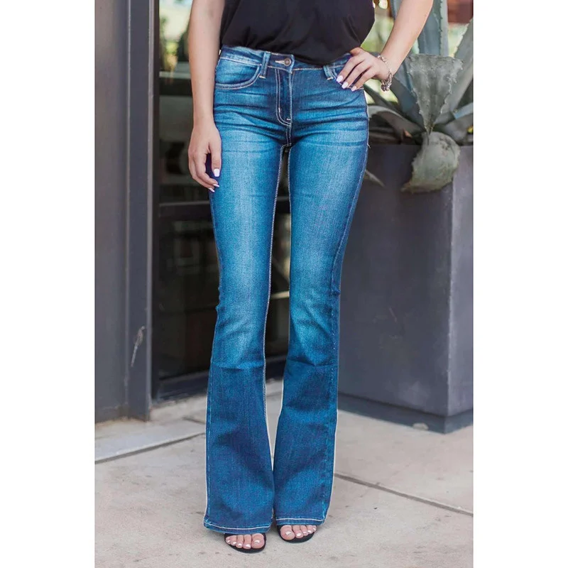 

2023Hot Jeans Woman Fashion Slim High Waist Fitted Denim Trousers Vintage Flare Jeans Sexy Stretch Jeans Female Classic Jegging