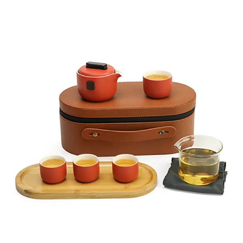 

Ceramic Portable Travel Outdoor Tea Set Teaware Chinese Kungfu Teapot Tea Cup Pot Kettle For Red Wedding Newlywed Souvenir Gift