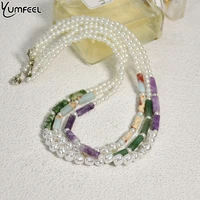 yumfeel natural stone crystal imitation pearl necklaces green aventurine amethyst tube beads fashion women handmade jewelry gift