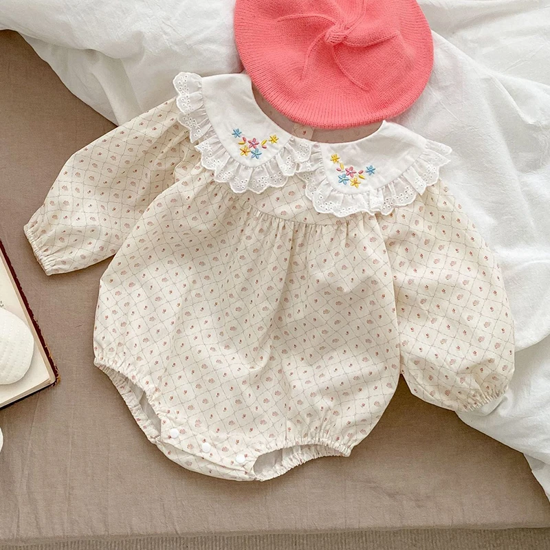 

0-24M Infant Baby Girls Jumpsuit Printing Embroidery Cotton Long Sleeve Newborn Baby Girl Bodysuits Spring Autumn Baby Clothes