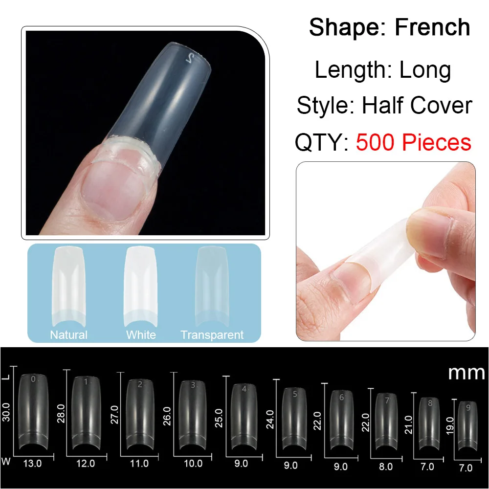 

500 PCS Natural French Nail Tips False Acrylic UV Gel Half Cover Faux Ongles French Nail Art Tips Tools