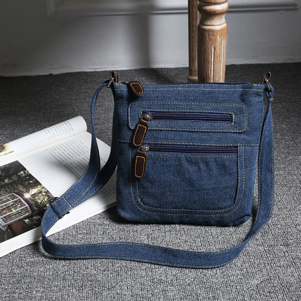 

Denim Crossbody Bag Denim Shoulder Multiple Pockets Zippered Retro Square