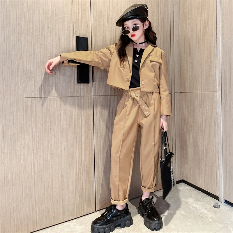 

Girls' Autumn Suit 2022 New Fashionable Girls' Little Suit Children's Western Style Suit Pants Two Piece Set