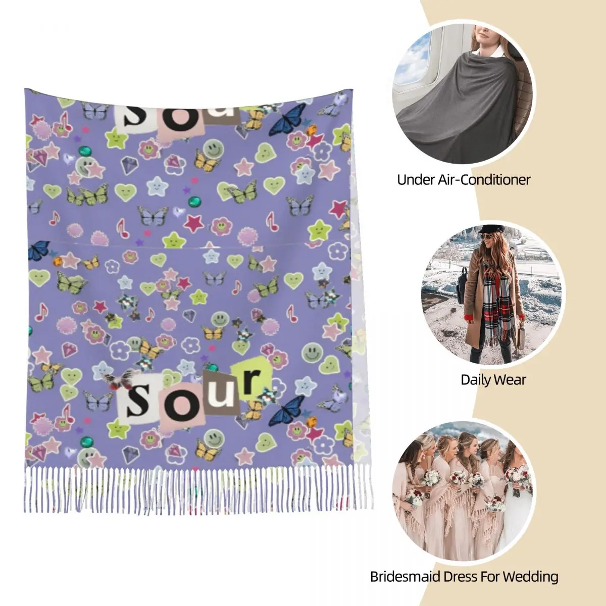 Женский шарф с кисточками Oliviaa Sour Guts Vampire большая супермягкая шаль и накидка Rodrigos