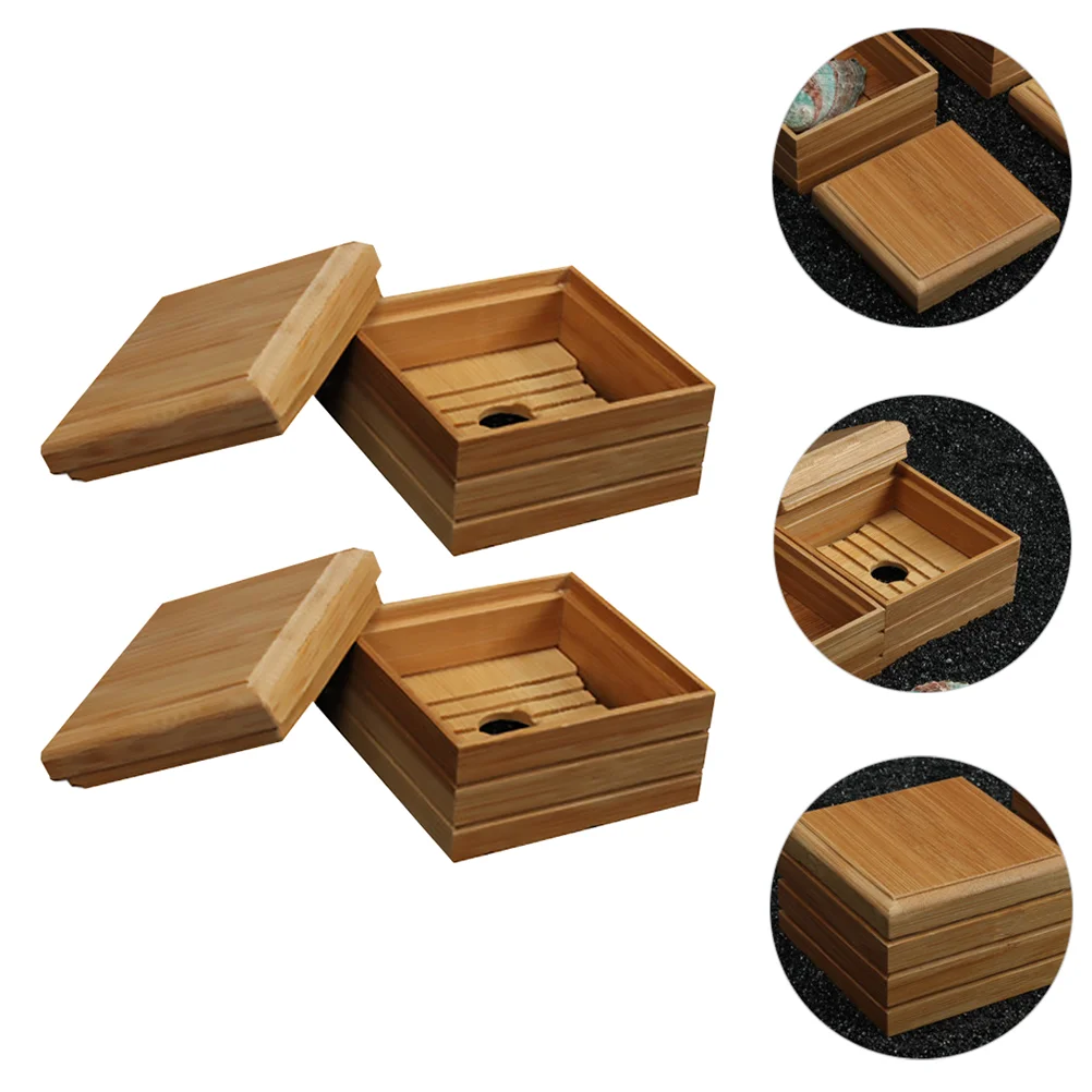 

2 Pcs Bamboo Soap Box Containers Lids Bamboo Soap Dish Soap Container Lid Wood Soap Box Bamboo Soap Holder Travel Container