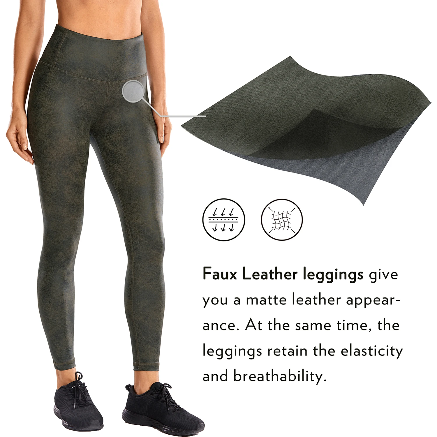 CRZ YOGA US Overseas Warehouse Women's High Waisted Faux Leather Legging Stretchy Pants Lightweight Workout Tights -28 Inches