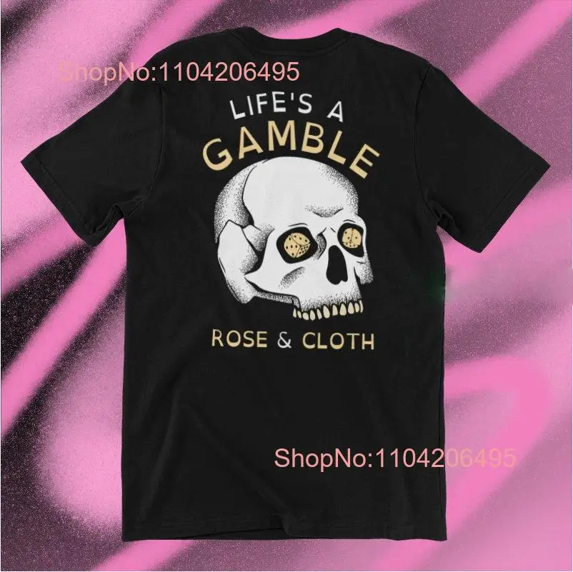 Футболка Life's A Gamble с черепом и розой из ткани длинными или короткими рукавами