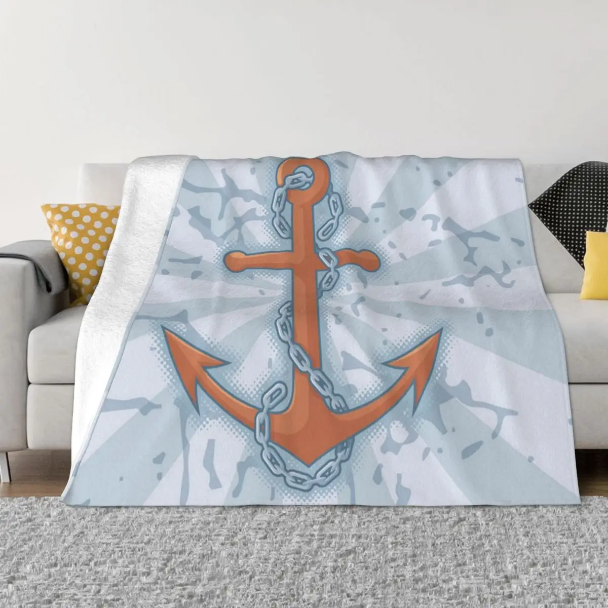 

Anchor Nautical Navy Blankets Fleece Decoration Breathable Soft Throw Blankets for Sofa Travel Plush Thin Quilt