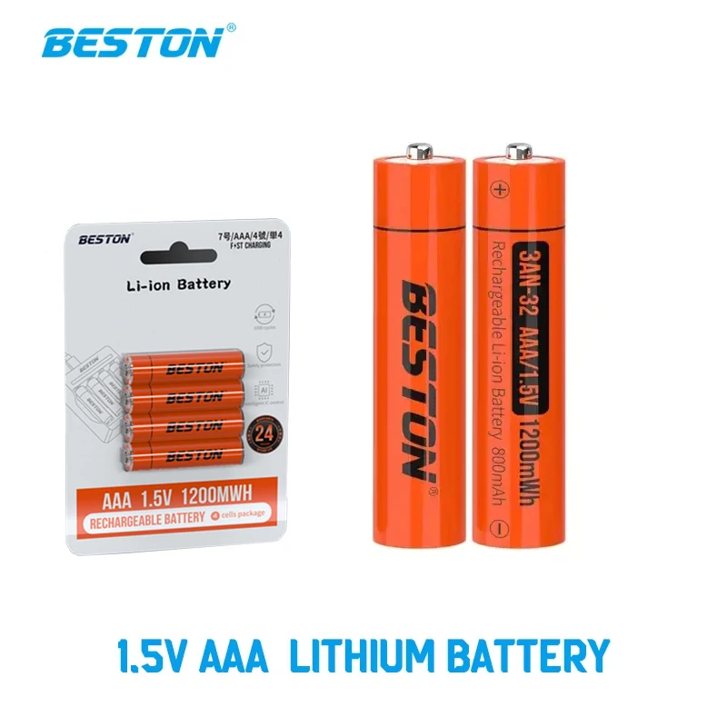 

BESTON 4PCS 1.5V AAA Li-Ion Rechargeable Battery 1200mWh Lithium 1500 cycles times for remote control