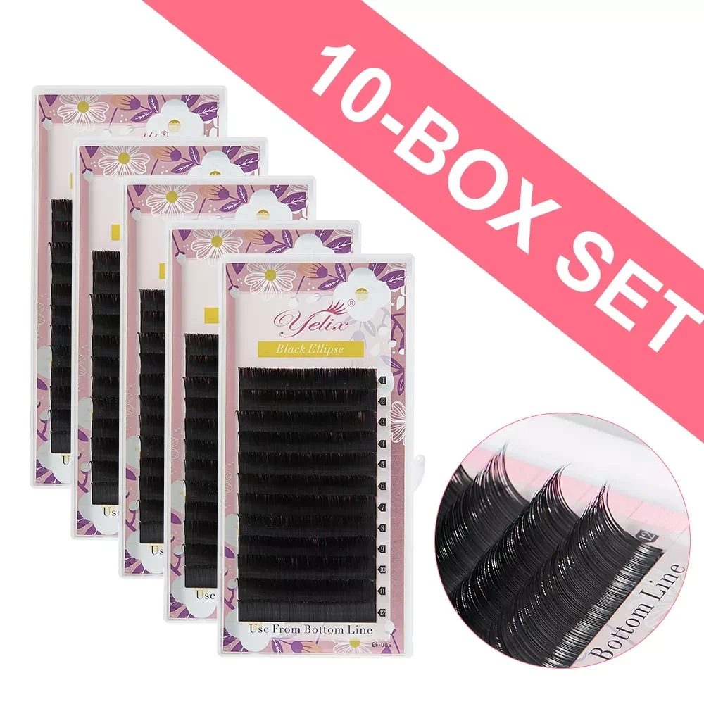 

10 шт., черные плоские накладные ресницы, 0,2/0,25 мм