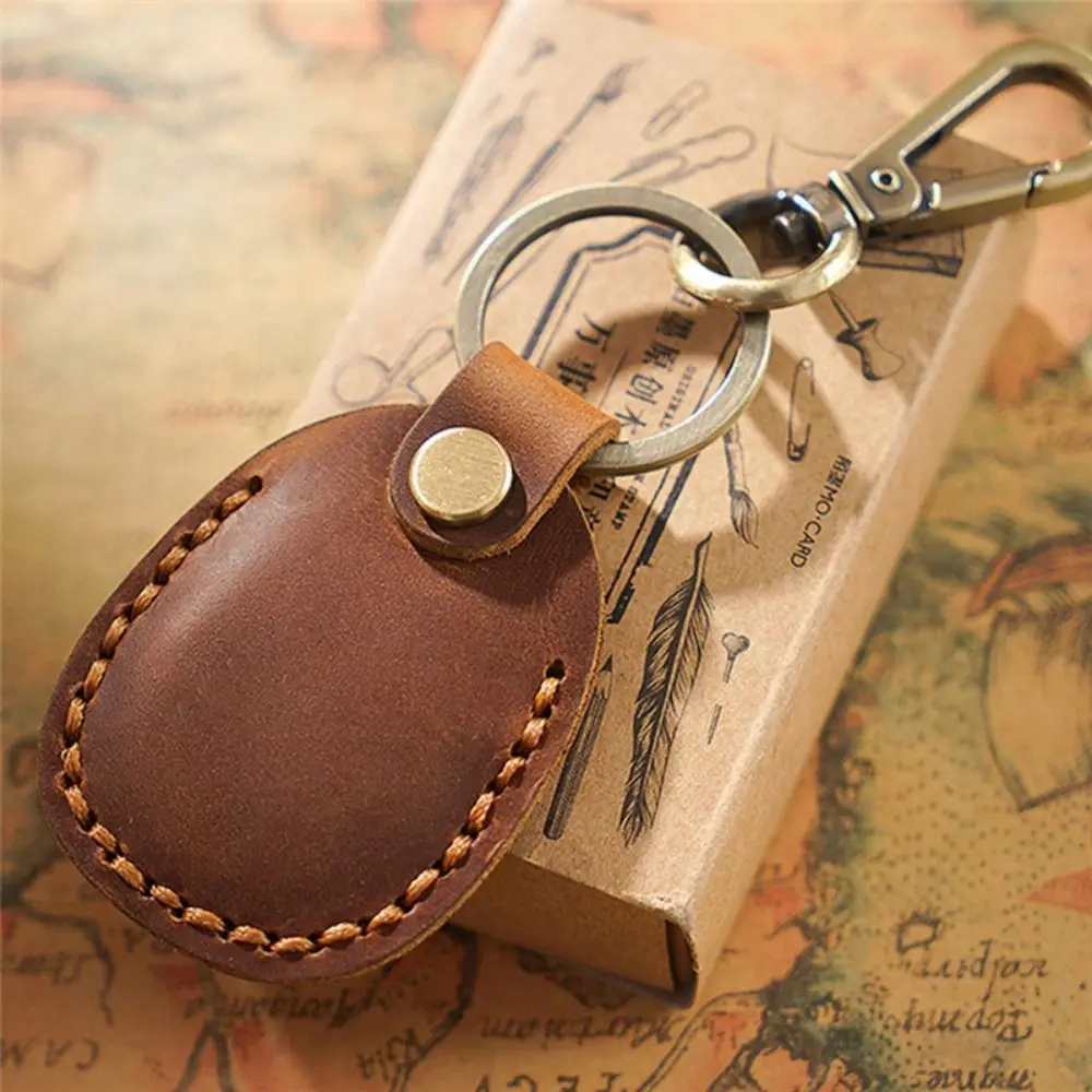 

Water Drop Vintage Keychain Round Leather Protective Case Card Holder Keyring Card Bag Access Cards