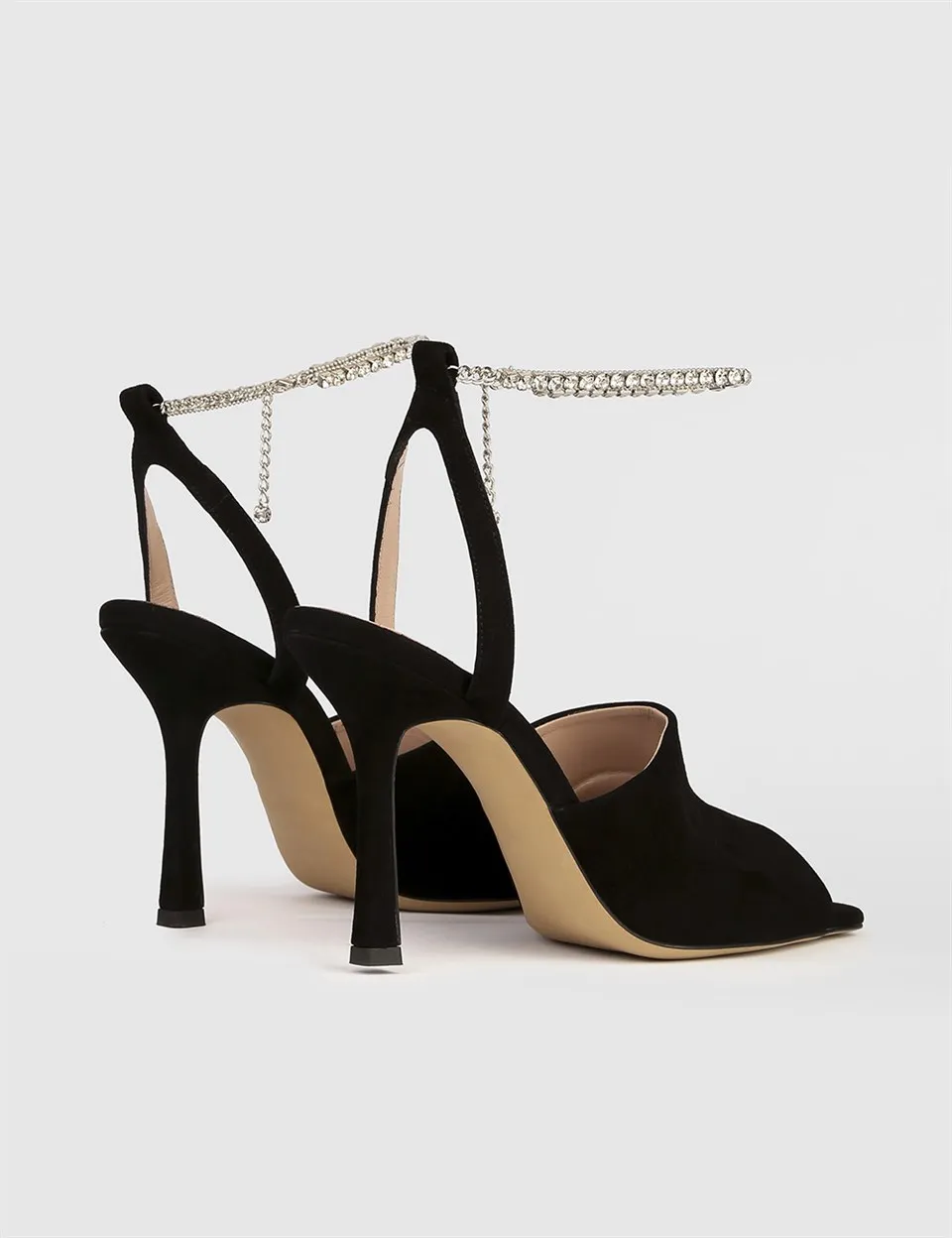 

ILVi-Genuine Leather Handmade Mery Black Suede Women's Heeled Sandal Women Shoes 2021 Spring/Summer