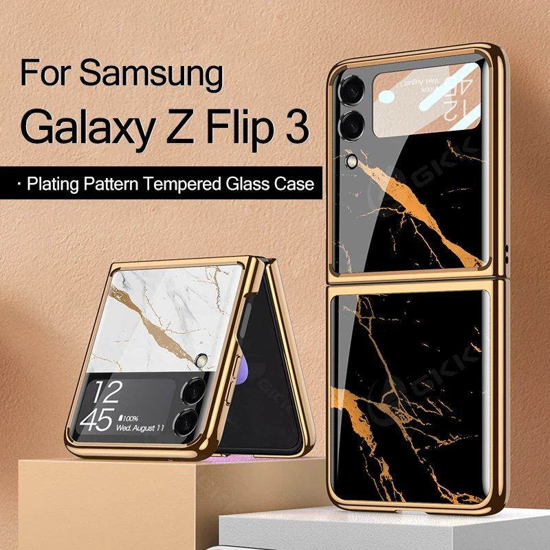 

GKK Original Plating Glass Case For Samsung Galaxy Z Flip 3 5G Case All-included Protection Cover For Samsung Z Flip 3 5G Shell