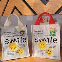 women canvas tote bag smile smiling face print shoulder bag korean ins large shopper messenger bag female thick cloth handbag