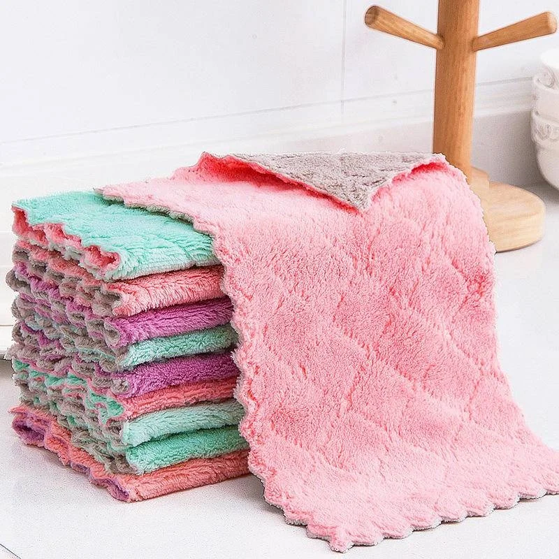 

5PCS Kitchen Dish Cloth Super Absorbent Coral Fleece Reusable Microfiber Cleaning Cloths Nonstick Oil Washable Fast Drying