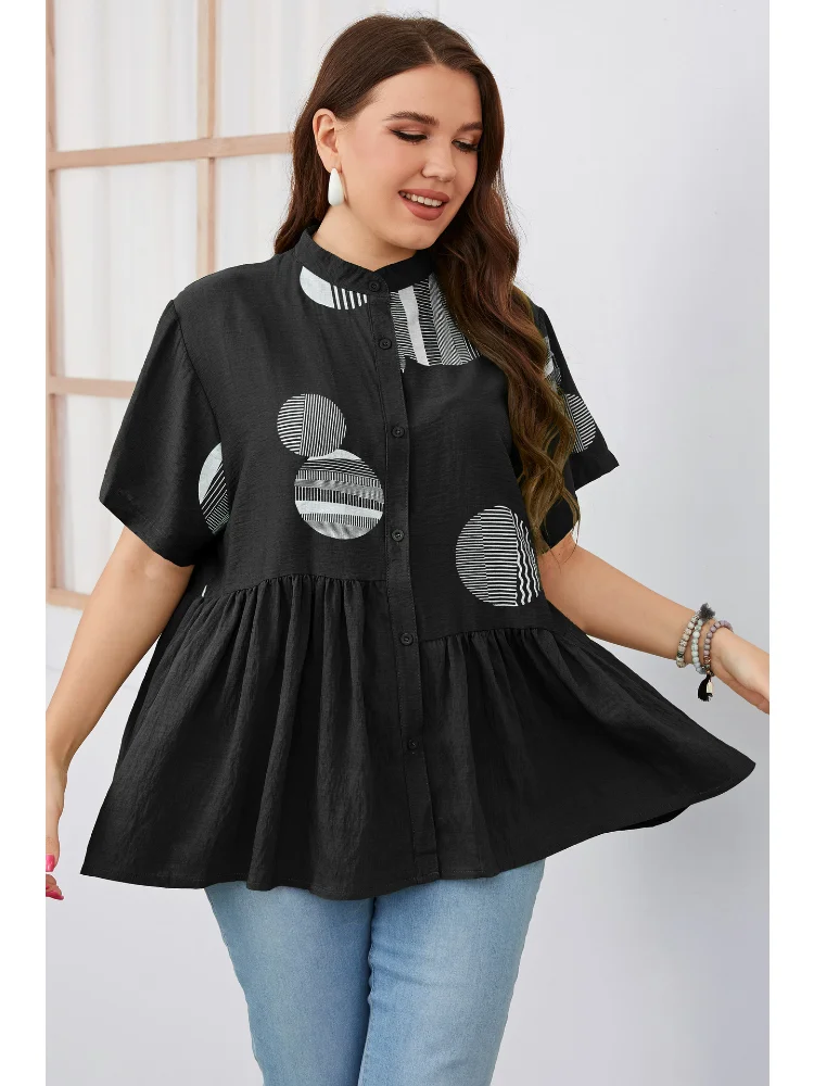 Women's casual style shows a slim waist, ruffled short sleeved women's shirt plus size tops for women poleras mujer