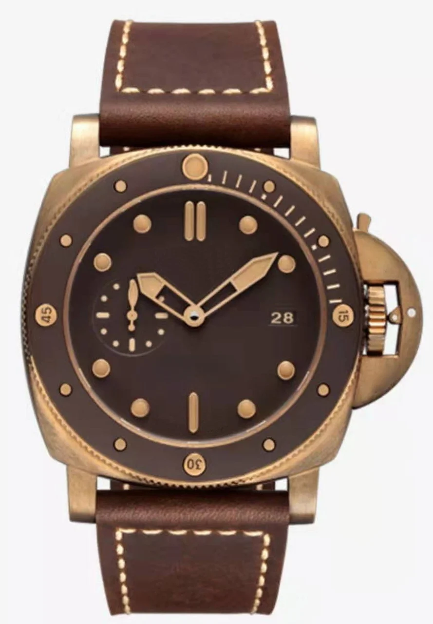 

classic mens automatic mechanical watch ceramic brown leather bronze