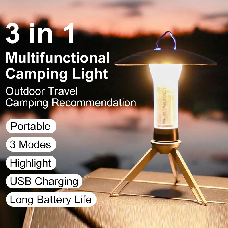 Portable camping light with USB charging magnetic, 3 lighting modes, outdoor LED flashlight, 	 Camping supplies