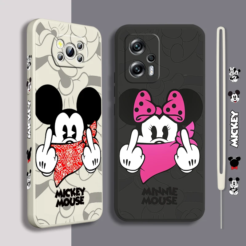 

Rap Minnie Mickey Cool For Xiaomi POCO X5 M5 C40 M4 X4 F4 C40 X3 NFC F3 GT M4 M3 M2 Pro 4G 5G Liquid Left Rope Phone Case Fundas