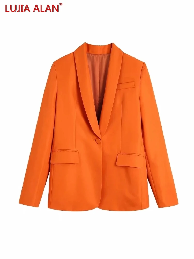 

Women Shawl Collar Casual Suit Coat Summer Female Long Sleeve Outerwear Office Lady Loose Tops LUJIA ALAN C1361