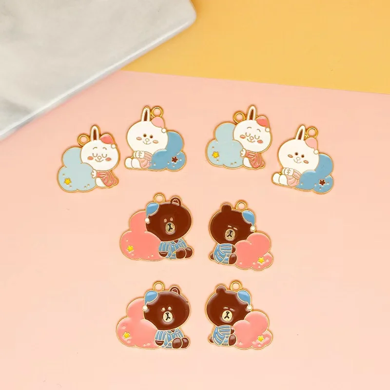 

10pcs Alloy Drip Charm Pendant Cartoon Couple Bunny Bear Earring DIY Keychain Necklace Jewelry Making