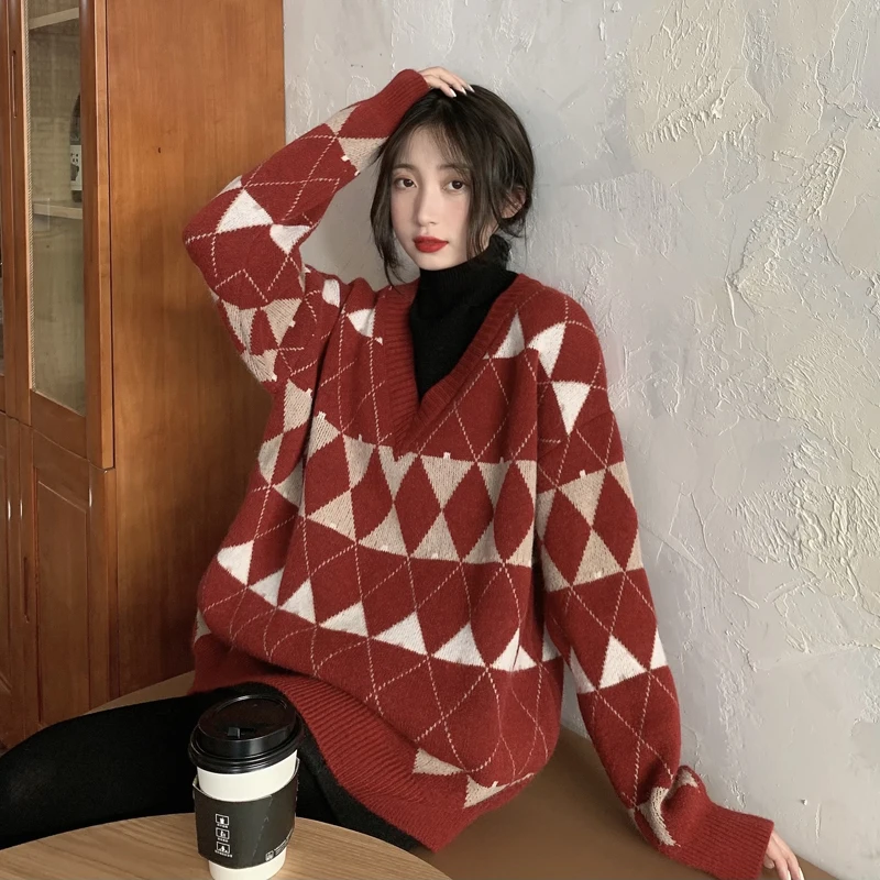 

4XL Woollen Sweater Coat Women's New Autumn Winter Pullover Mock-neck Warm Sweaters Jacket Female's Loose Casuel Knitted Shirts