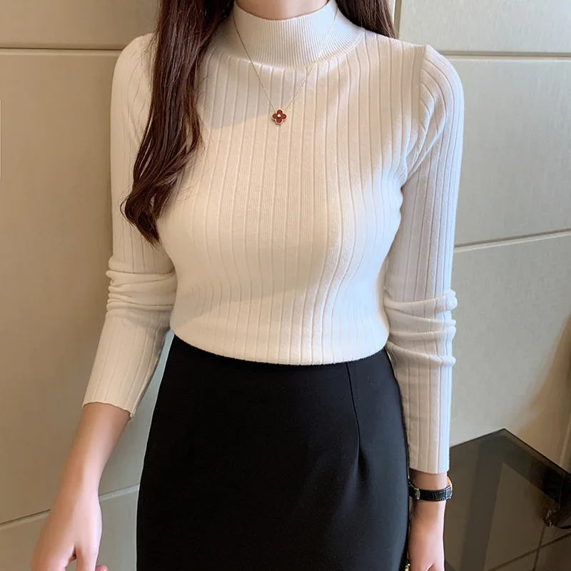 

Autumn And Winter New Knitted Sweater Women's Half-high Collar Solid Color Base Shirt Inner Wearing Outer Foreign Style