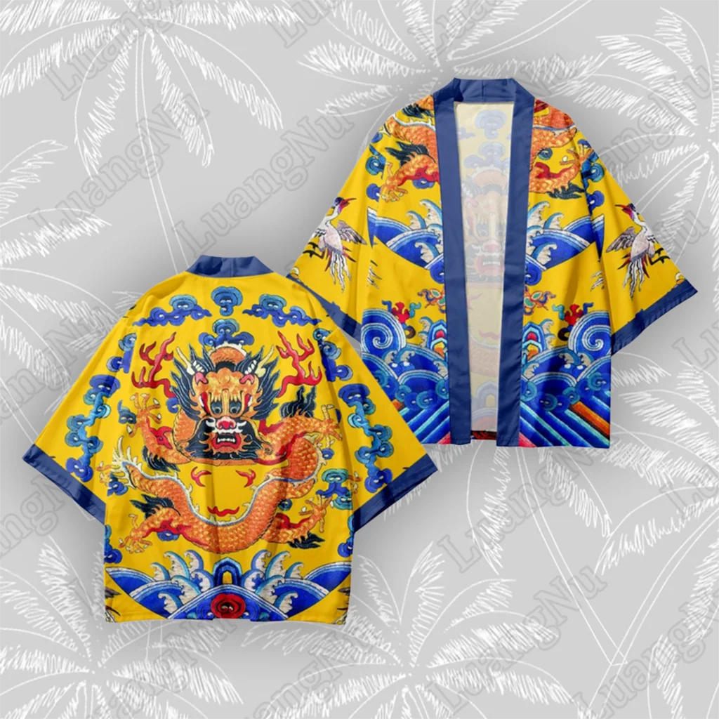 

Summer Kimono Beach Cloak High Quality Chinese Style Dragon Robe Kimonos Homme Haori Yukata Casual Holiday Streetwear Hawaiian