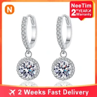 neetim moissanite hoop earrings for women 925 sterling silver 14k platinum plated d color lab diamond dangle earrings jewelry