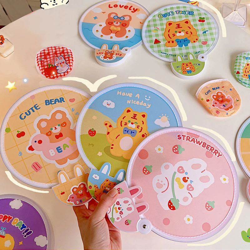 

Collapsible Fan Creative Summer Small Fresh Cute Cartoon Portable Cool Fan Hand Fan Round Plastic Pocket Fan New