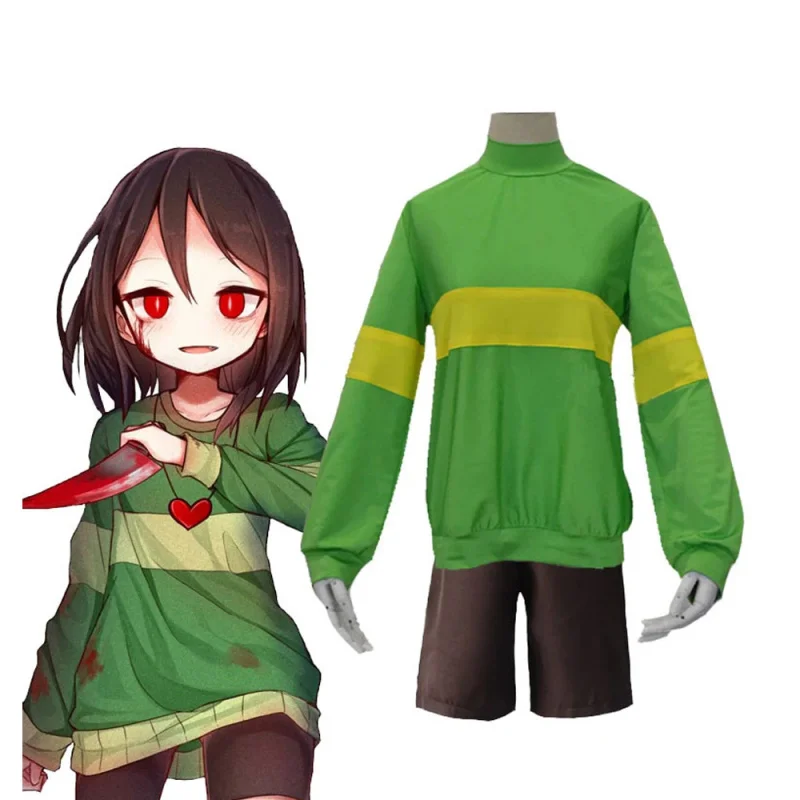 ⭕️ ⭐️ ⭕️ Костюм для косплея Аниме Undertale Frisk Chara, толстовка Andertail с высоким воротником, одежда с длинными рукавами, топ + шорты ⭐️ ⭕️ ⭐️ (art.: 3920da2d04083) - 3920da2d04083