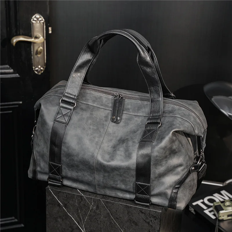 Korean Style Pu Leather Men's Travel Shoulder Bag Fashion Handbag Male Large Capacity Luggage Bag Casual Duffle Bag Gym Bag