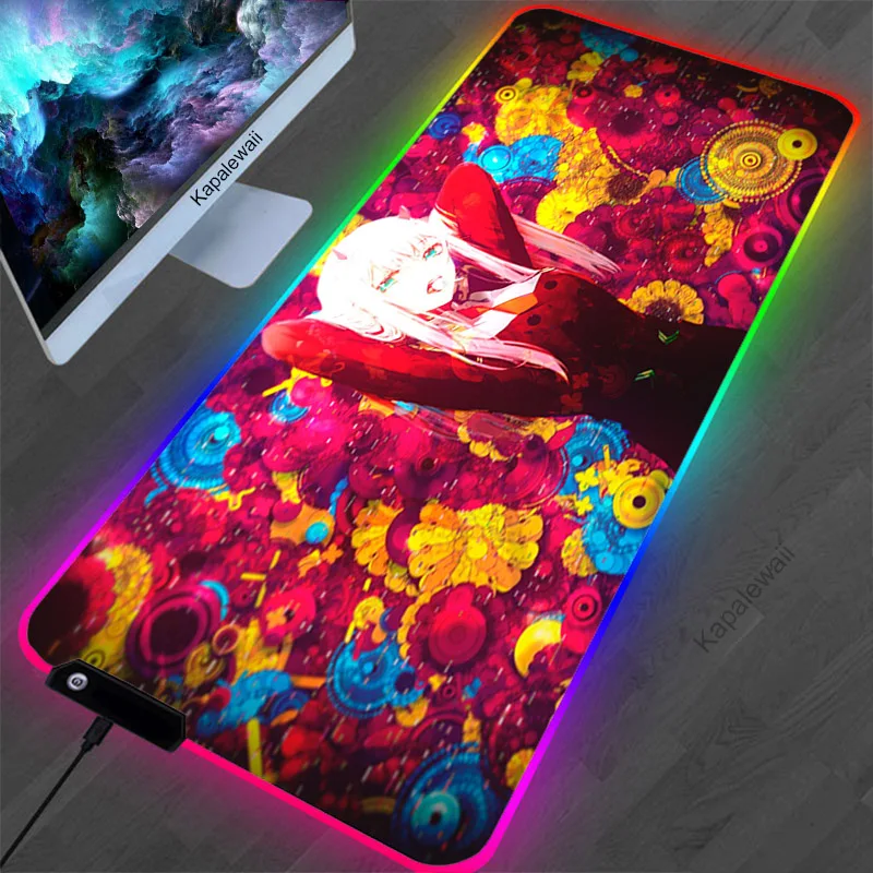 

Darling In The Franxx Pink Gamer Accessories Computer Mause Pad Kawaii Gaming Mausepad Anime Madmouse Play Mat RGB LED for Girls