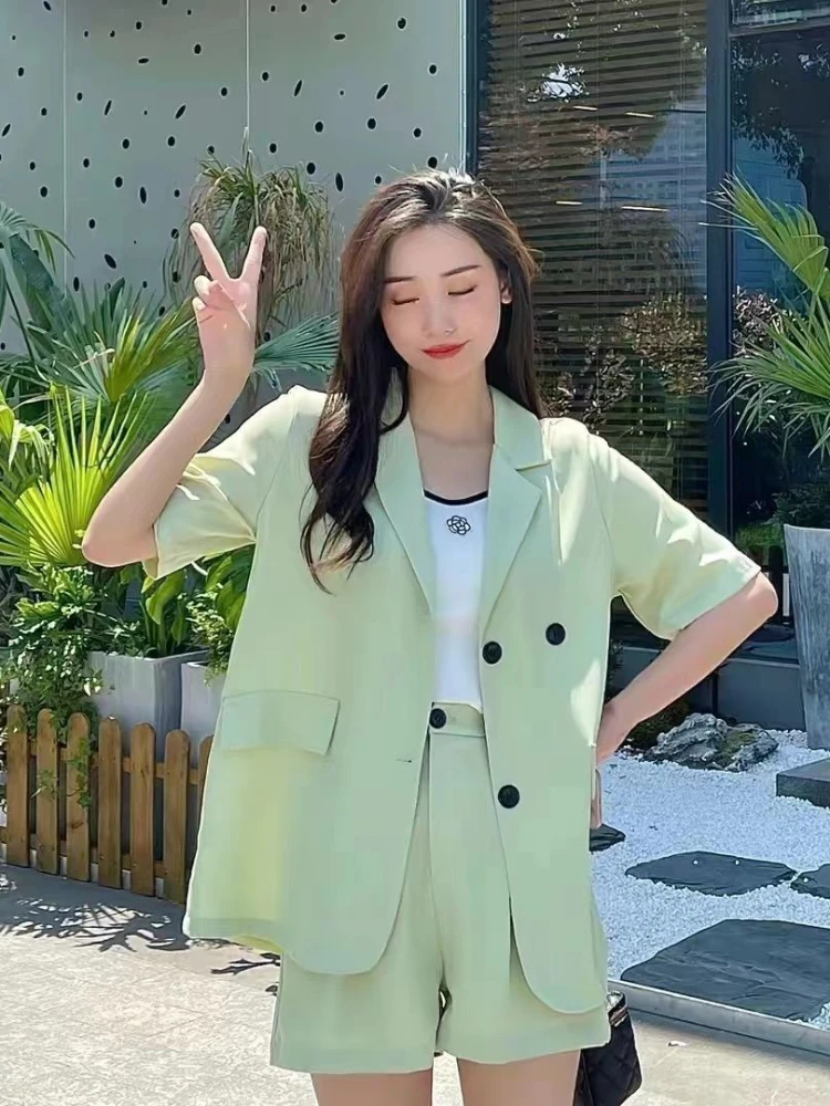 

Sweet Hot Wind Women's New Summer Elegant Fashion Petite Shorts Suit Jacket Shorts Two Piece Set Ladies Blazers Sets