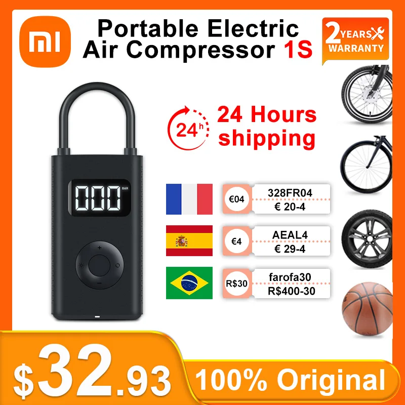 

xiaomi mijia Portable Electric Air Compressor 1S Led Type-C inflator multitool air pump for bike Automotive car 12V smart home