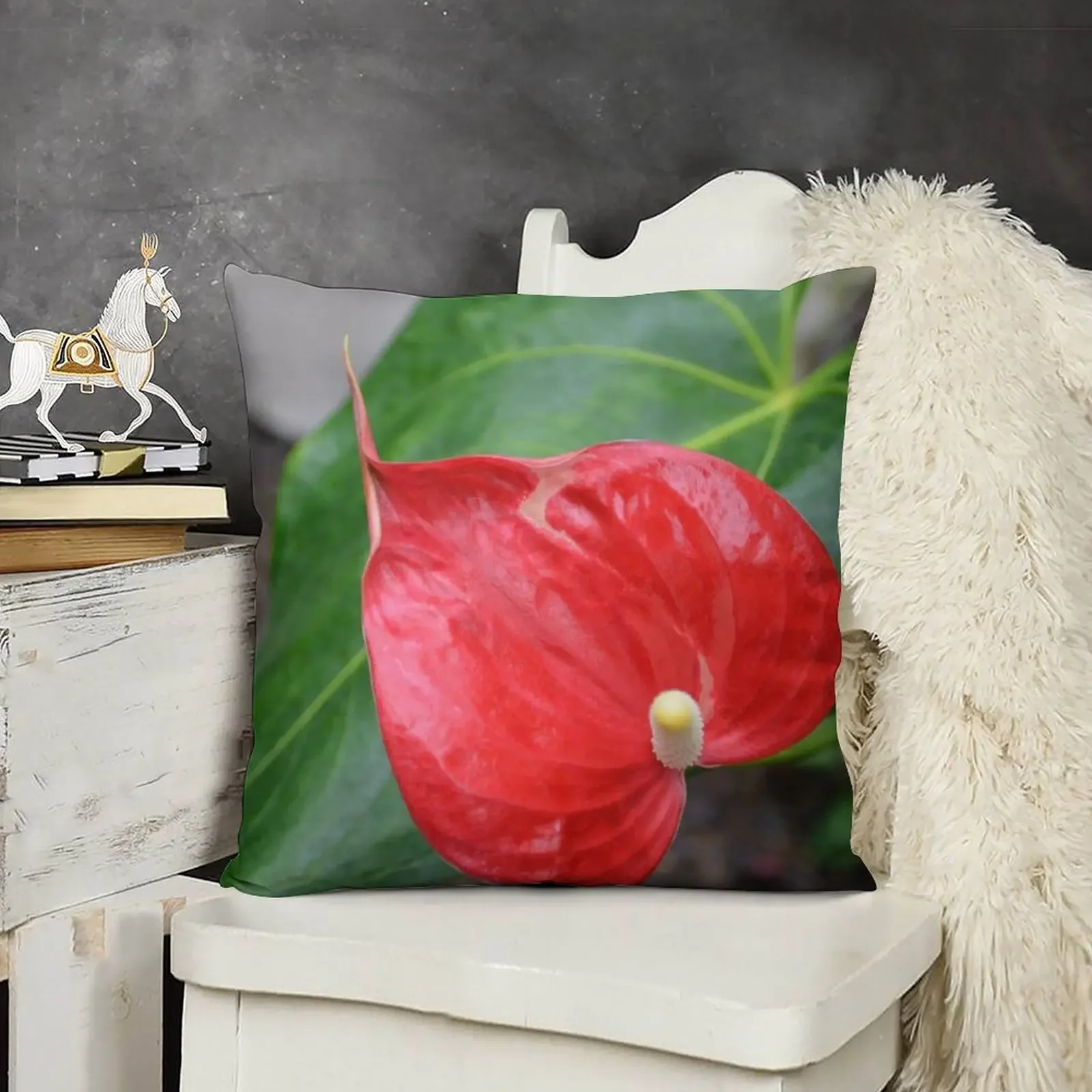 Красный антуриум в форме сердца с листьями декоративная подушка наволочки для
