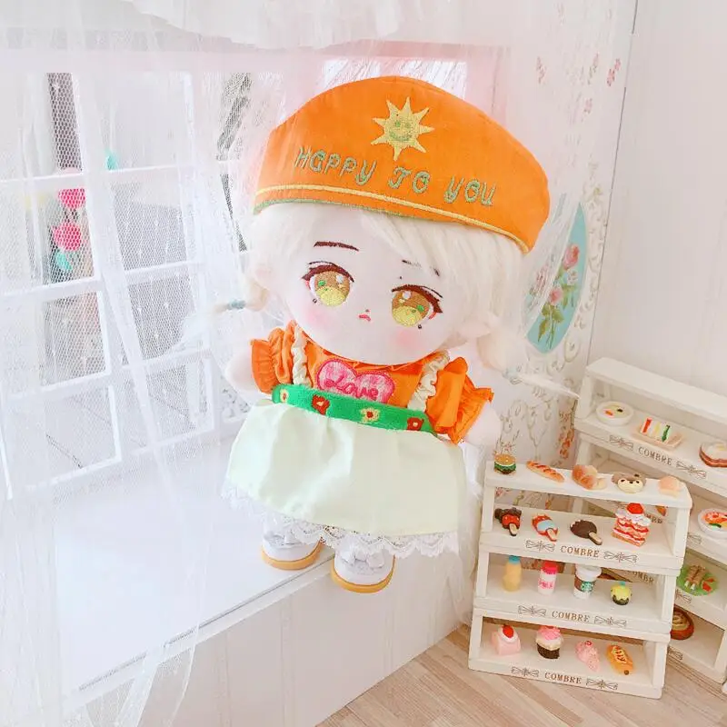 

20cm doll clothes Lovely orange dress hat suit dolls accessories for our generation Korea Kpop EXO idol Dolls gift DIY Toys YIBO