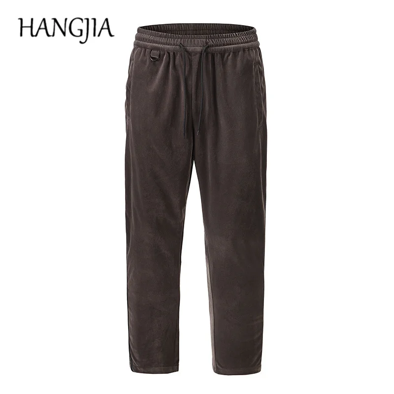 

Black Brown Side Striped Ribbon Suede Sweatpants 2022 Fashion Velour Jogger Sweatpant Mens Ankle Zipper Loose Casual Trousers
