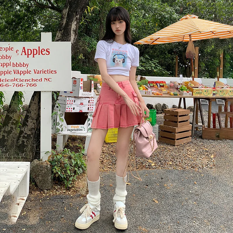 Мини-юбка в клетку стиле Харадзюку милая розовая трапециевидная юбка для косплея