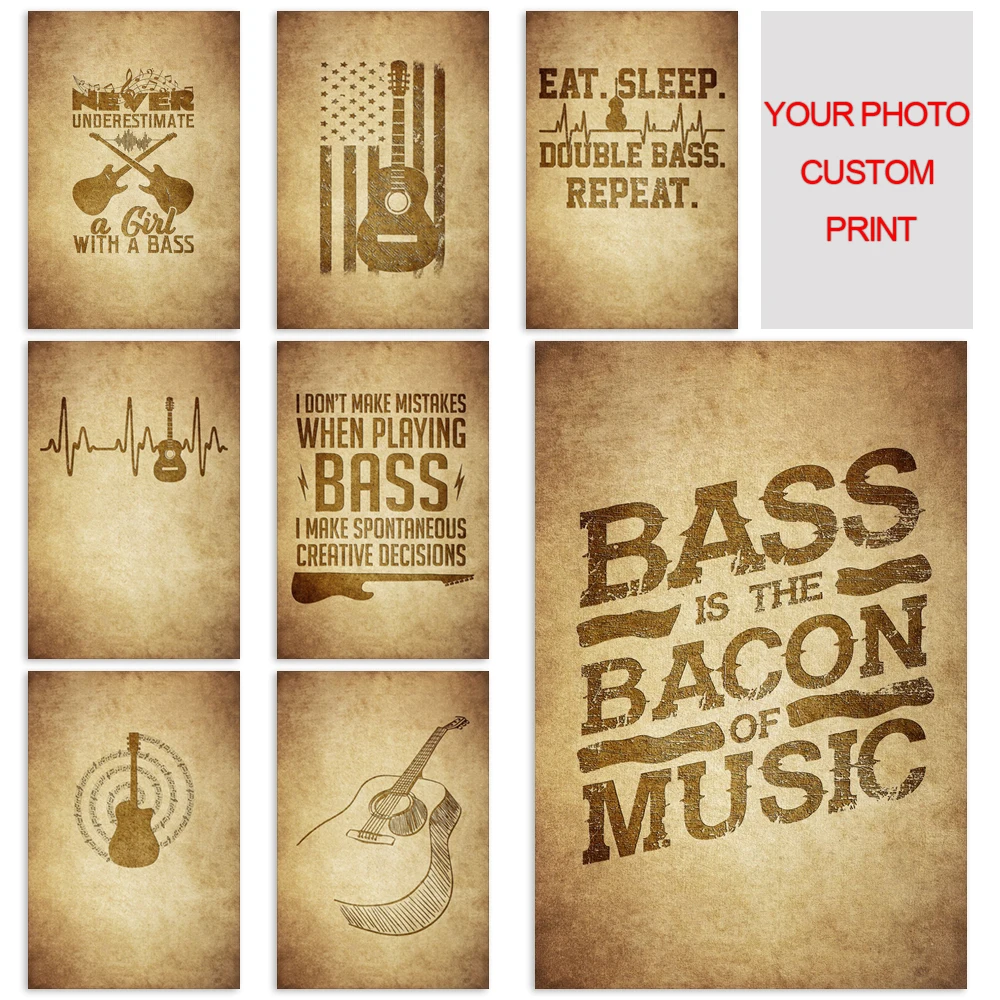 

Bass Music Guitar Classic Nostalgic Retro Posters Pictures HD Print Wall Art Canvas Painting Home Bedroom Decoration Background