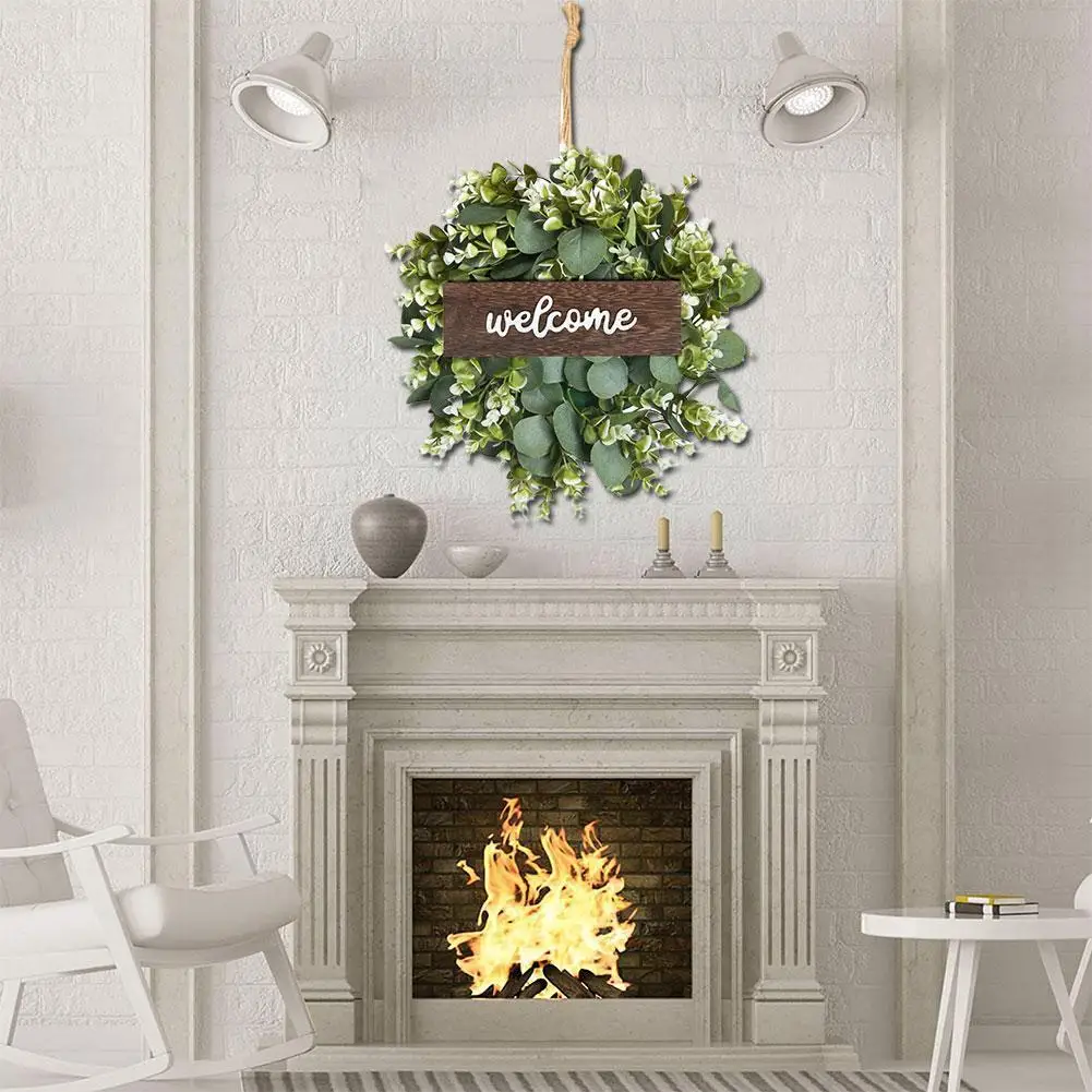 

Green Eucalyptus Wreath With Welcome Sign Artificial Eucalyptus Wreath Spring Summer Greenery Wreath For Front Door Wall De X6e8