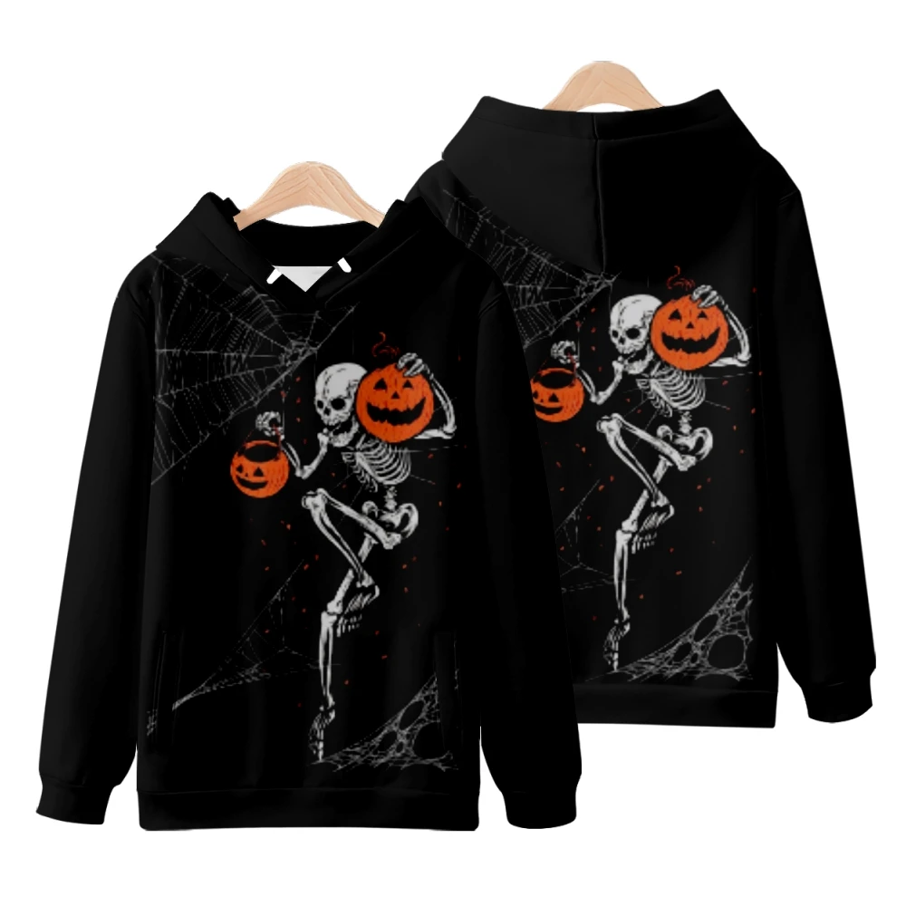 

Y2K Pumpkin and Skeleton 3D Printed Halloween Party, Retro Fashion Dark Style Men's and Women's Spring and Autumn Sweater Hoodie