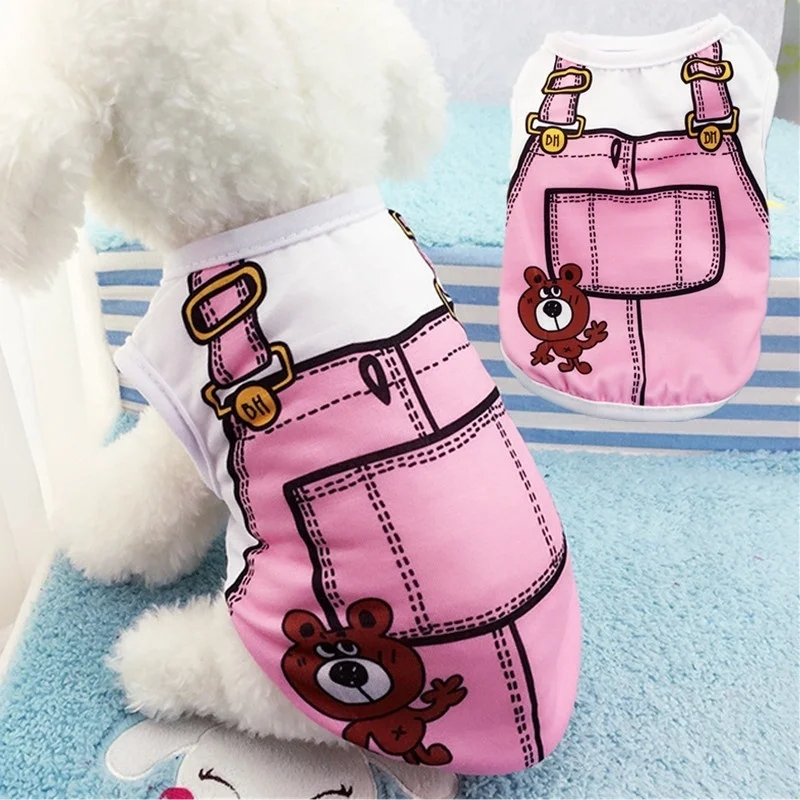 Cute Dog Pets Cool Spring Summer Cartoon Vest Shirt T-shirt Pets Clothes Puppy Outfits Dog Clothes for Small Dogs French Bulldog
